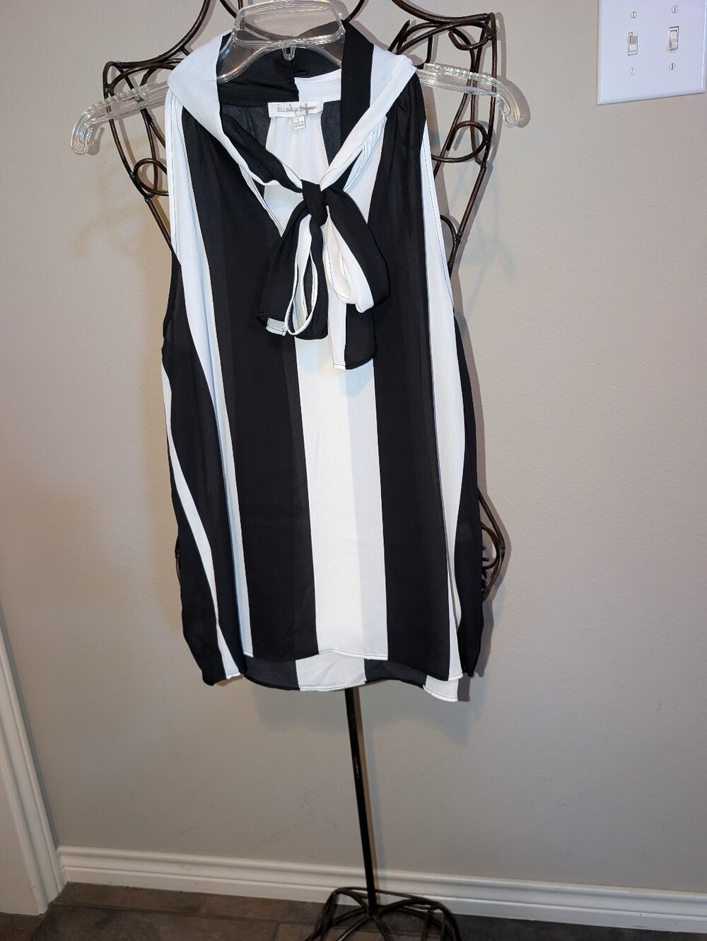 Black and White Striped Halter Neck Sleeveless Blouse